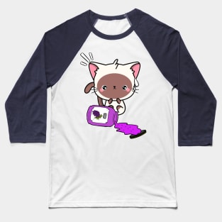 Naughty White Cat Spills a jar of grape jam! Baseball T-Shirt